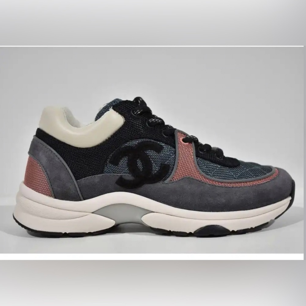 Chanel 21B Dark Grey Pink Black Suede Low Top Sneaker